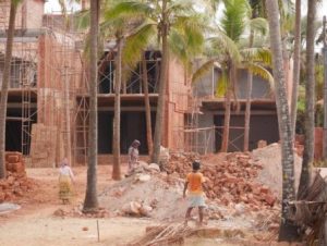 Workers clearing debris